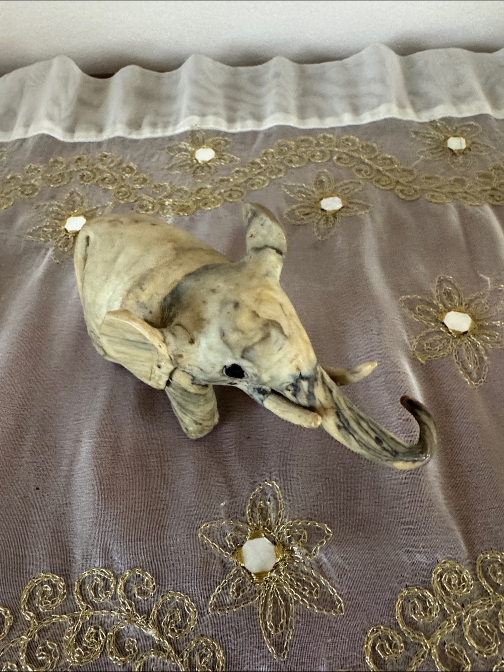 Vintage Handcrafted Elephant Figurine in Cream and Gray